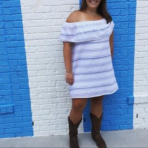 Blue and white striped dress